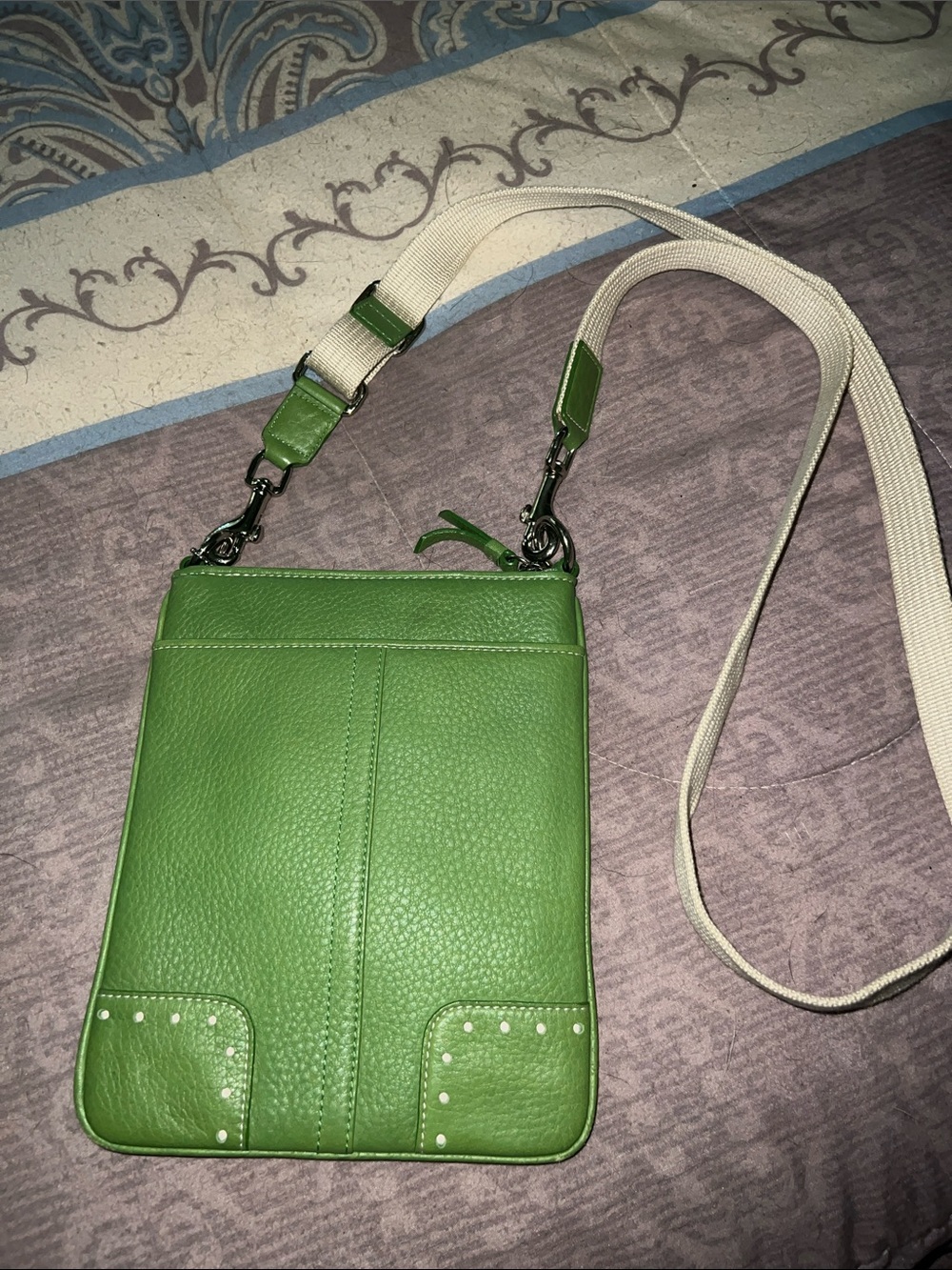 Green Leather Crossbody Bag with Adjustable Strap